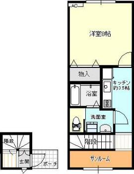 アバンティ朝菜町A(1K/2階)の間取り写真