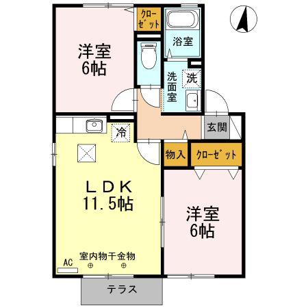 サニーハウス上今井AB(2LDK/1階)の間取り写真