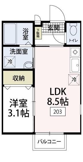 エルメゾンプラスパ(1LDK/2階)の間取り写真
