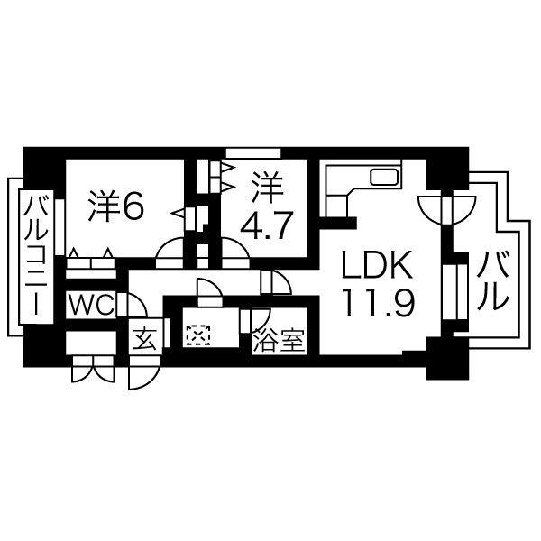 ドミ山鼻拾条(2LDK/5階)の間取り写真