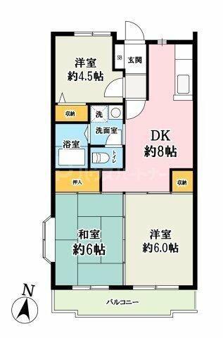 ルミエール南越谷(3DK/2階)の間取り写真