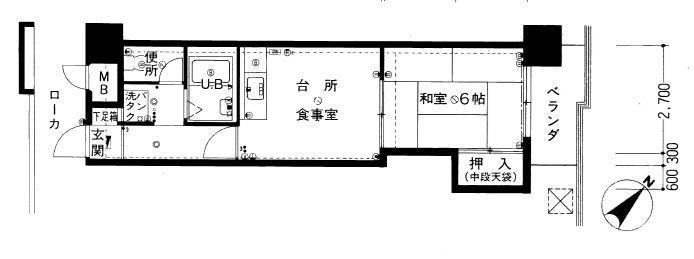 ネオハイツ薬院(1DK/6階)の間取り写真