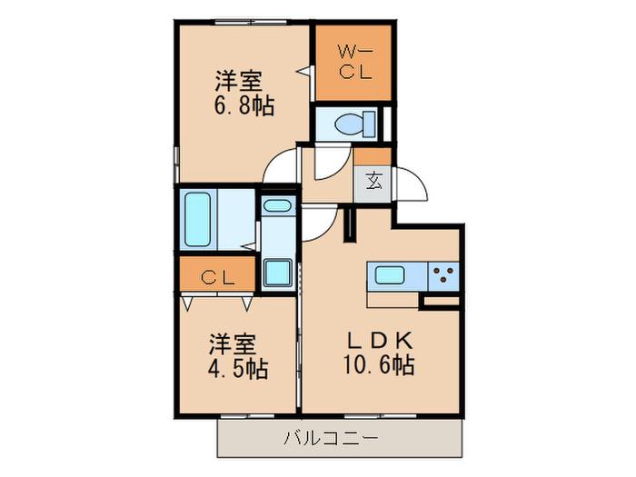 D-ROOM笹山ヒルズ(2LDK/2階)の間取り写真