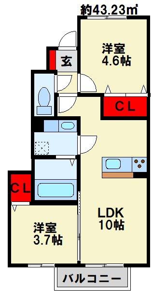 プランドール C棟(2LDK/1階)の間取り写真
