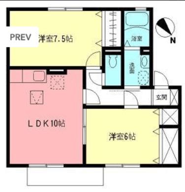 サンローズ鵠沼C(2LDK/1階)の間取り写真