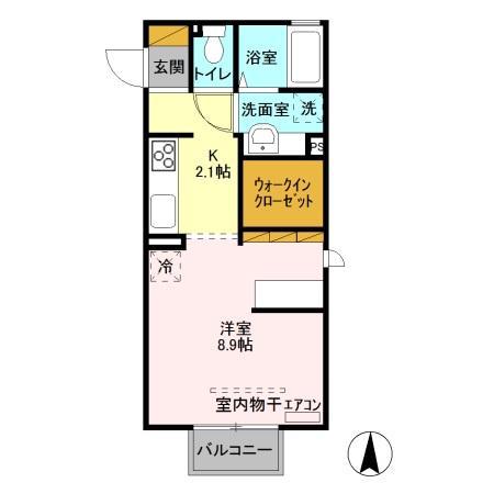 ミルアモール B(1K/2階)の間取り写真