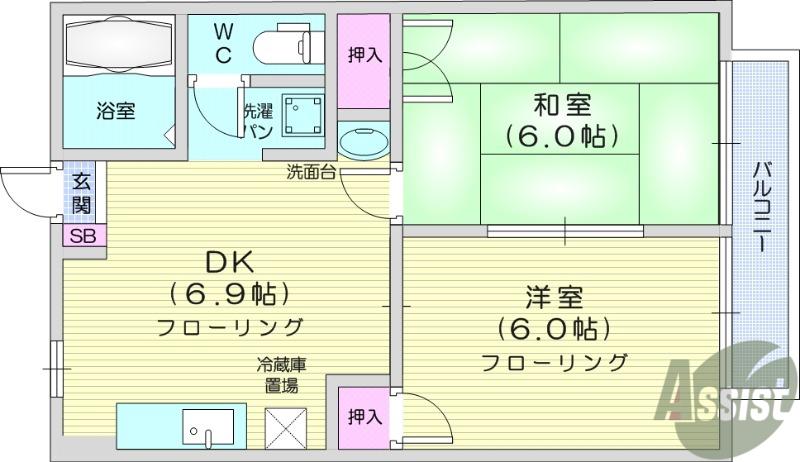 ニューシティー森1(2DK/1階)の間取り写真
