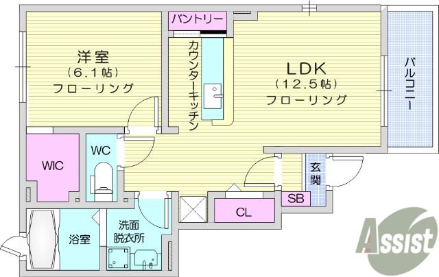 リバーサイド無限∞3(1LDK/1階)の間取り写真