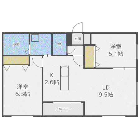α・N麻生(2LDK/3階)の間取り写真