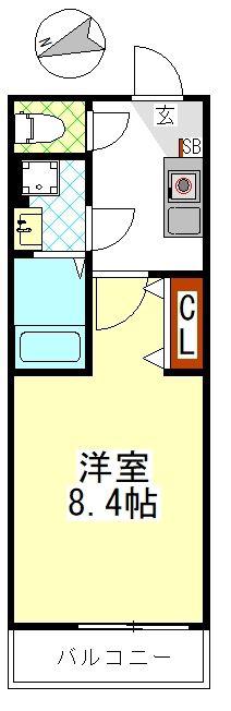 TERRA CUBE TACHIBANA(1K/1階)の間取り写真