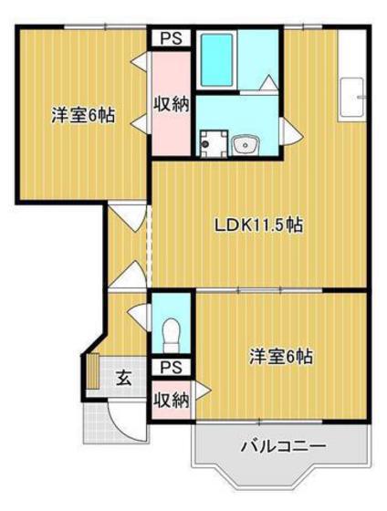 ル・クール邑久 D(2LDK/1階)の間取り写真