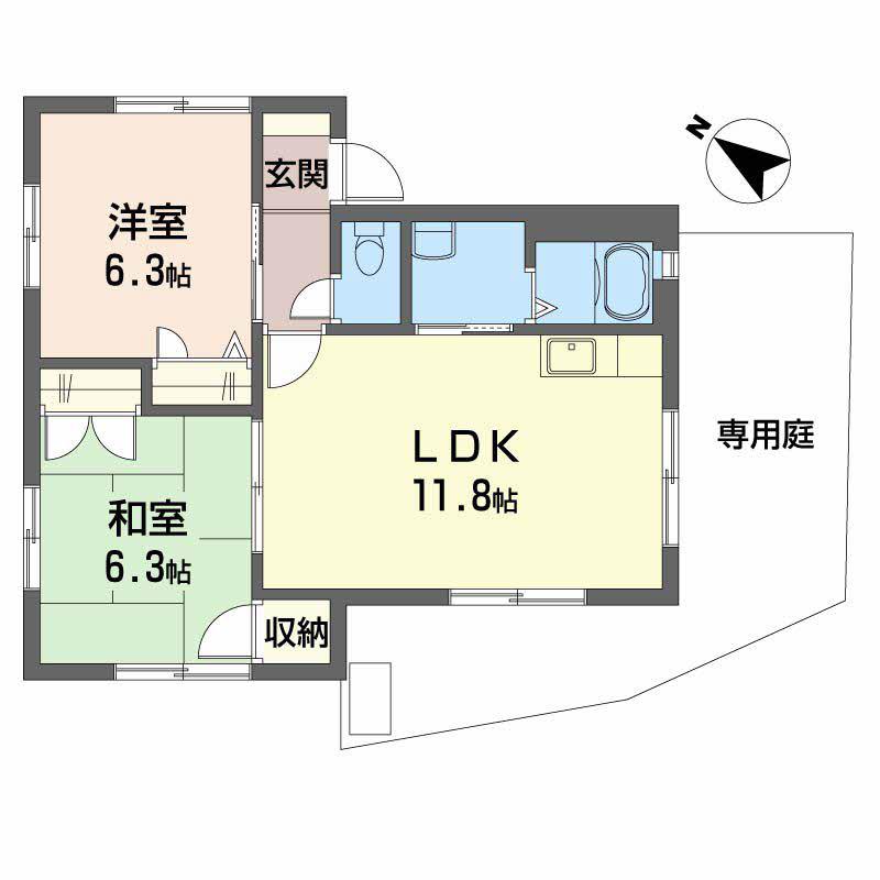 シャーメゾン矢野B棟(2LDK/1階)の間取り写真