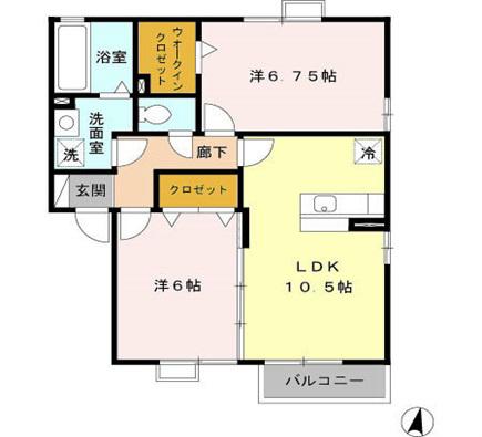 サニーハウスA(2LDK/2階)の間取り写真
