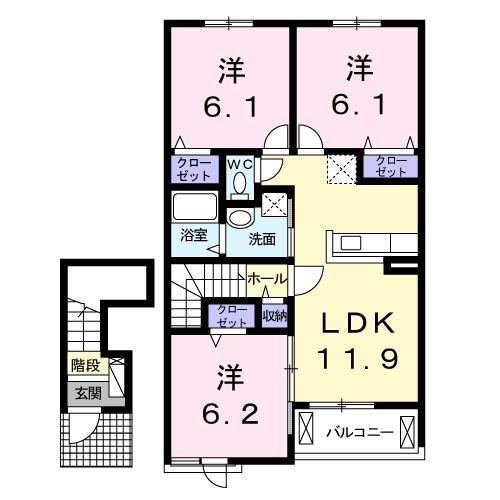 阪急京都線 西山天王山駅 徒歩8分 2階建 築11年(3LDK/2階)の間取り写真