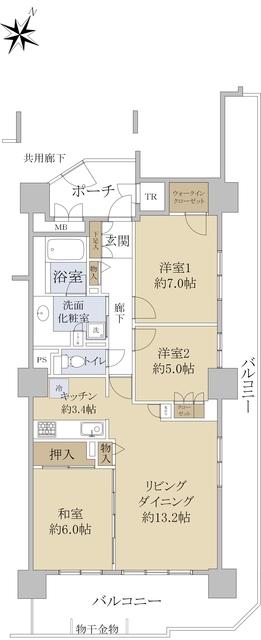 オラリオンサイト 2番館(3LDK/7階)の間取り写真