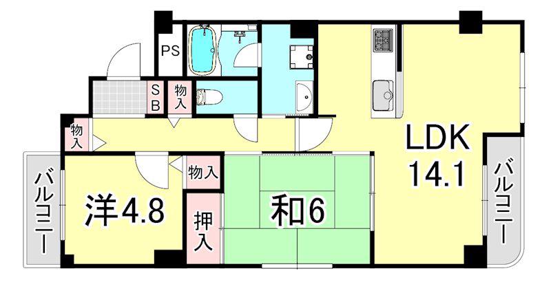 シャトー武庫之荘(2LDK/3階)の間取り写真