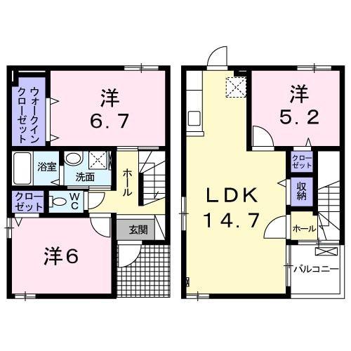 ＪＲ桜井線 天理駅 徒歩21分 2階建 築7年(3LDK/1階)の間取り写真
