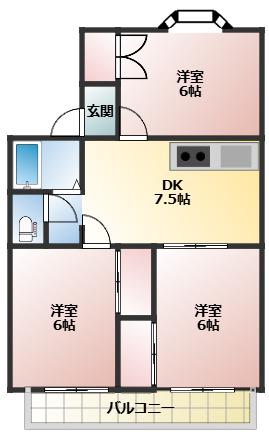 ファミーユ竹原C(3DK/1階)の間取り写真