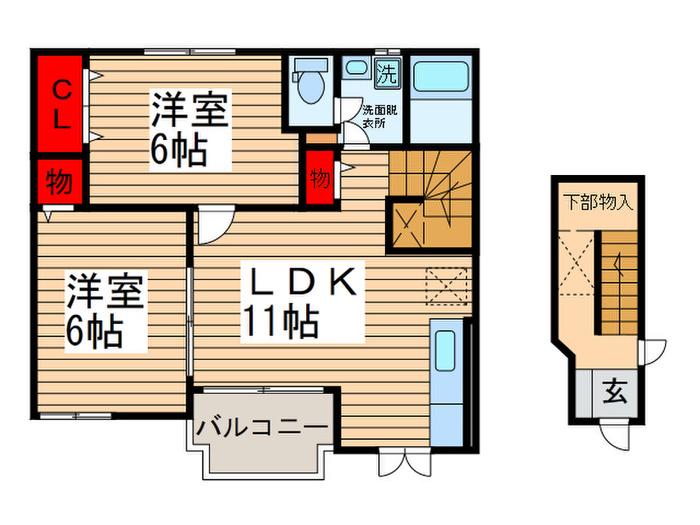 サンビレッジ五香弐番館I(2LDK/2階)の間取り写真