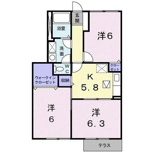 パパイヤプレースB(3K/1階)の間取り写真