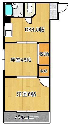 タウンコート陣山(2K/5階)の間取り写真