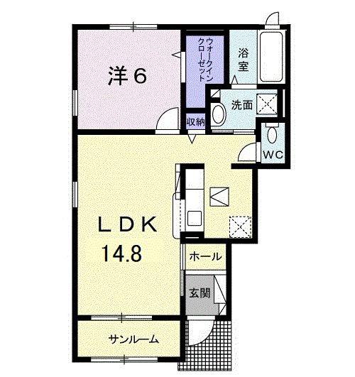 ヴィヴァーチェ(1LDK/1階)の間取り写真