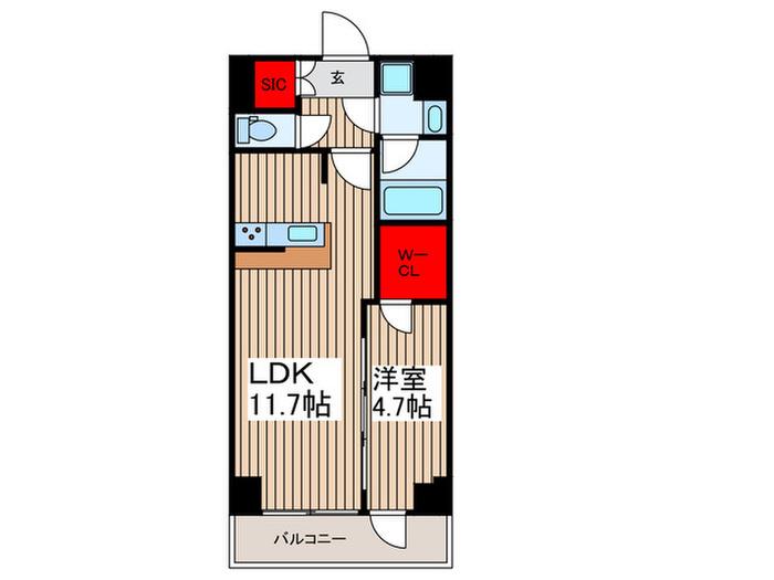 GENOVIA本所吾妻橋IISKYGARDEN(1LDK/6階)の間取り写真