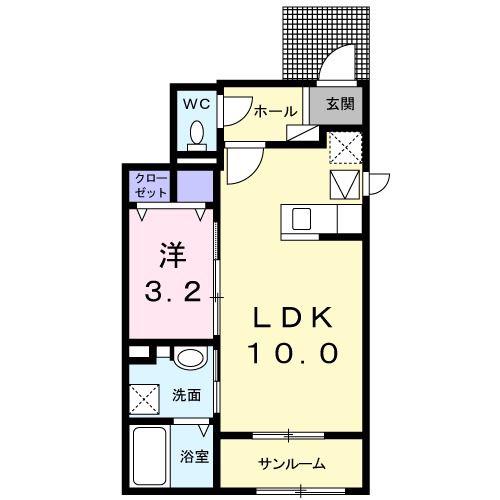 ルナファータ I(1LDK/1階)の間取り写真