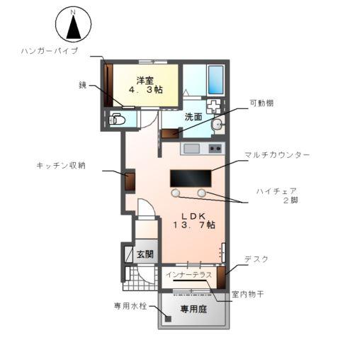 シュービル(1LDK/1階)の間取り写真