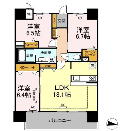 PARK AVENUE イースト(3LDK/12階)の間取り写真