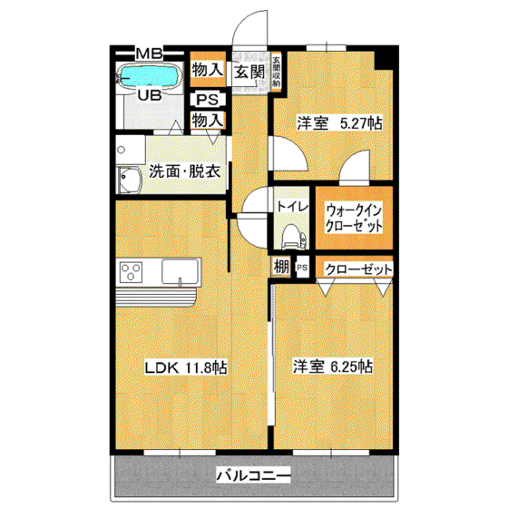 サンパーシモン(2LDK/4階)の間取り写真