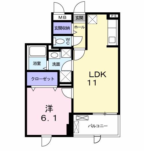 マウントック・ケイ(1LDK/1階)の間取り写真