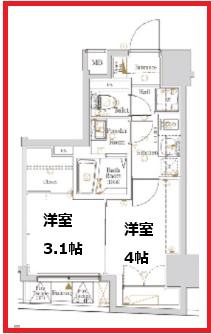 ログ入谷(2K/4階)の間取り写真