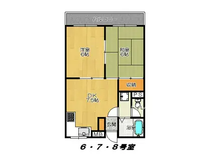 ラヴェルドムール(2DK/3階)の間取り写真