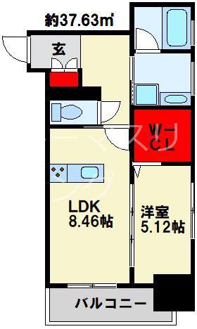 北九州モノレール 平和通駅 徒歩3分 11階建 築5年(1LDK/9階)の間取り写真