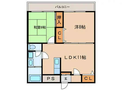 白萩光和ビル(2LDK/3階)の間取り写真
