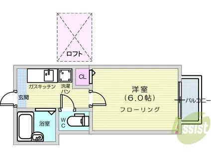 ロフティ富沢Ⅱ(1K/2階)の間取り写真