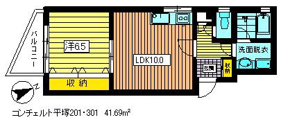 コンチェルト平塚(1LDK/2階)の間取り写真