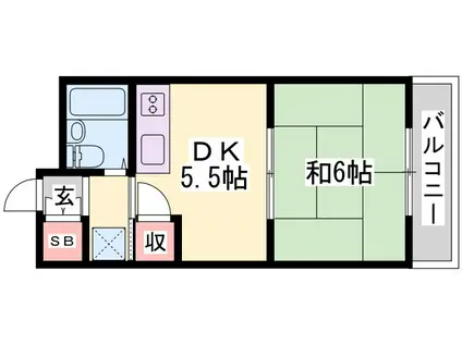 サンハイツ多井田C棟(1DK/2階)の間取り写真