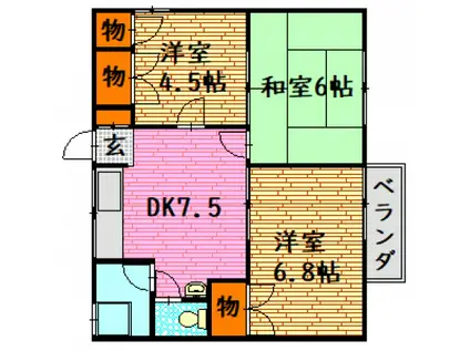 なかしまコートヴィレッヂ(3DK/2階)の間取り写真