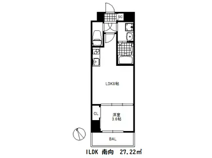 リヴィアスコウベラメール(1LDK/8階)の間取り写真