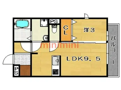 ローザンオークス沢良宜(1LDK/3階)の間取り写真