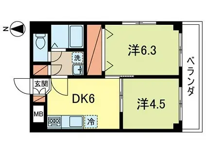 マイシャトー武蔵野(2DK/6階)の間取り写真