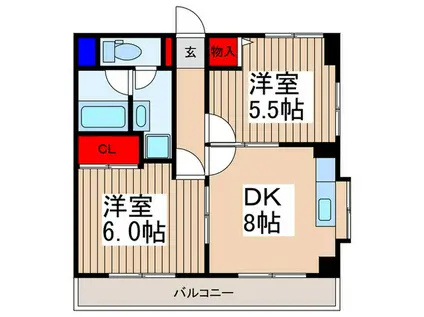 ウイング上福岡(2DK/6階)の間取り写真