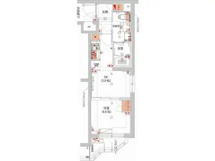 ハーモニーレジデンス武蔵小杉フォレストスクエア(1DK/2階)の間取り写真
