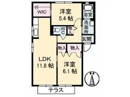 オレンジカーサ壱・弐番館(2LDK/1階)の間取り写真