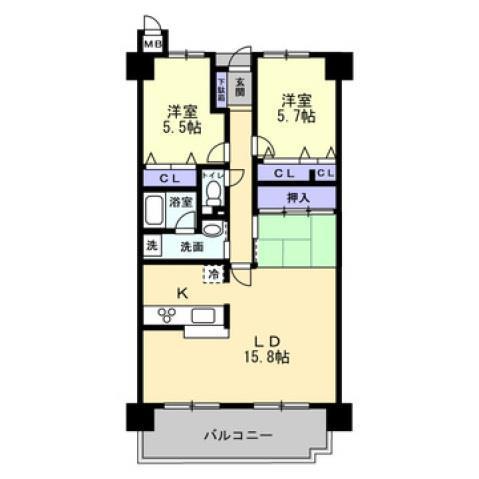 アルファステイツ光南町(2LDK/2階)の間取り写真