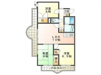 シャトーカワイ(3LDK/4階)の間取り写真