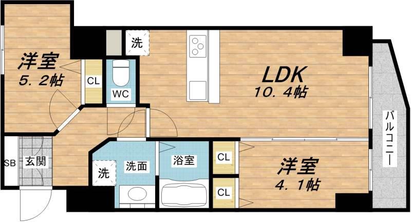 プレサンス天満橋チエロ(2LDK/13階)の間取り写真