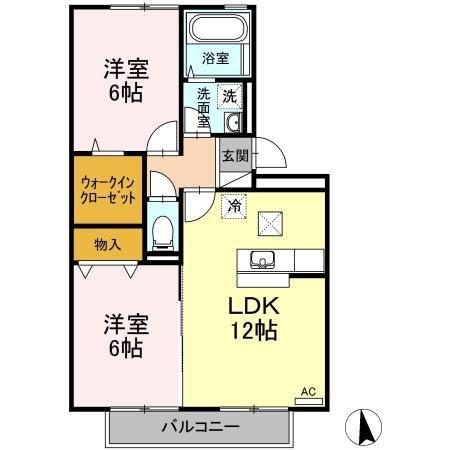 ジュネス針田 B棟(2LDK/1階)の間取り写真